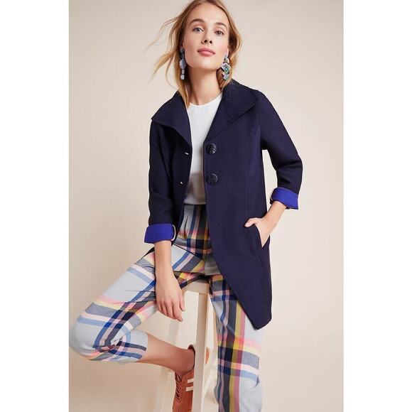 Anthropologie Jackets & Blazers - NWT Anthroologie Wellesley Pleated Peacoat Blue Lined Pockets Size XS